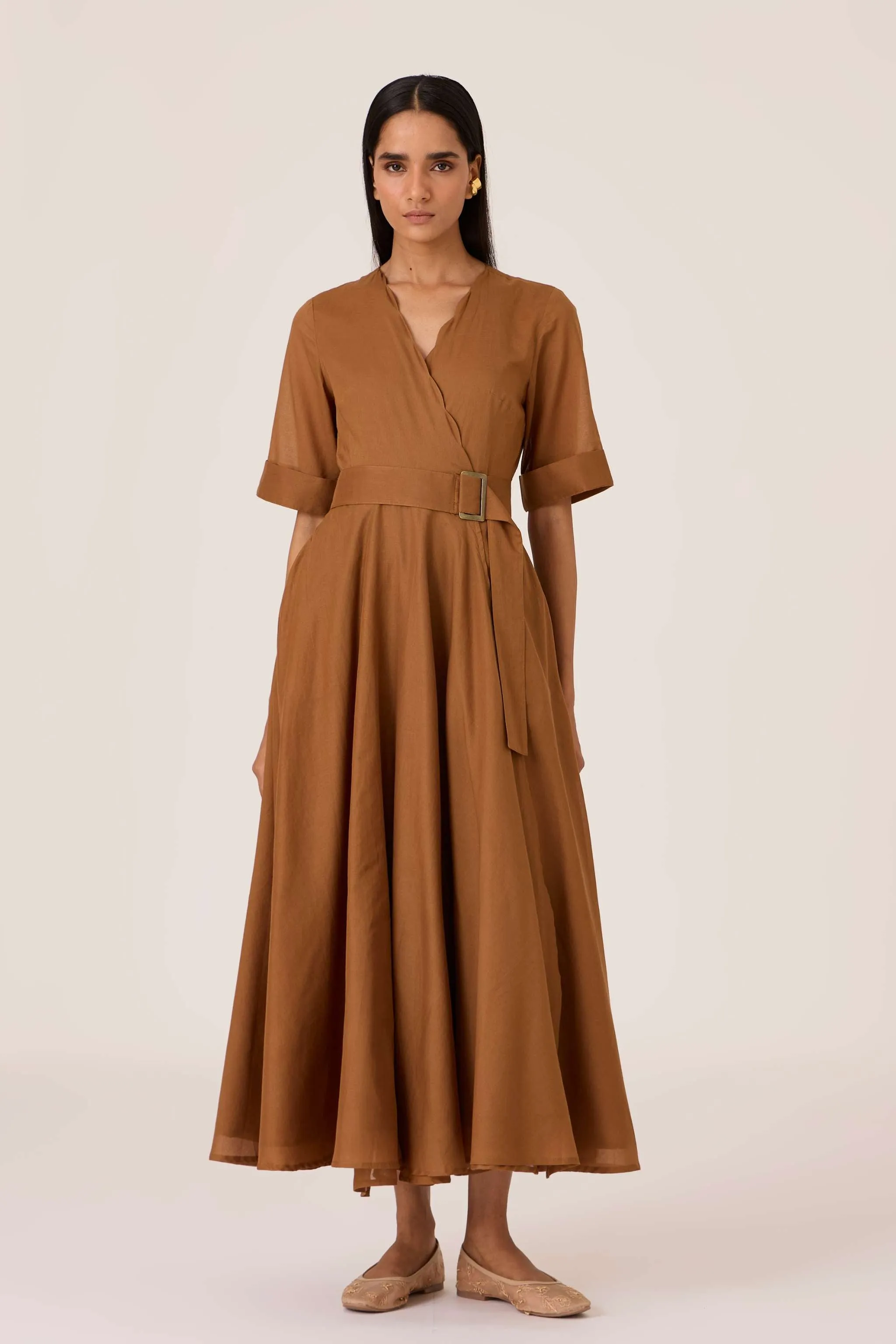 Bilel Brown Maxi Wrap Dress