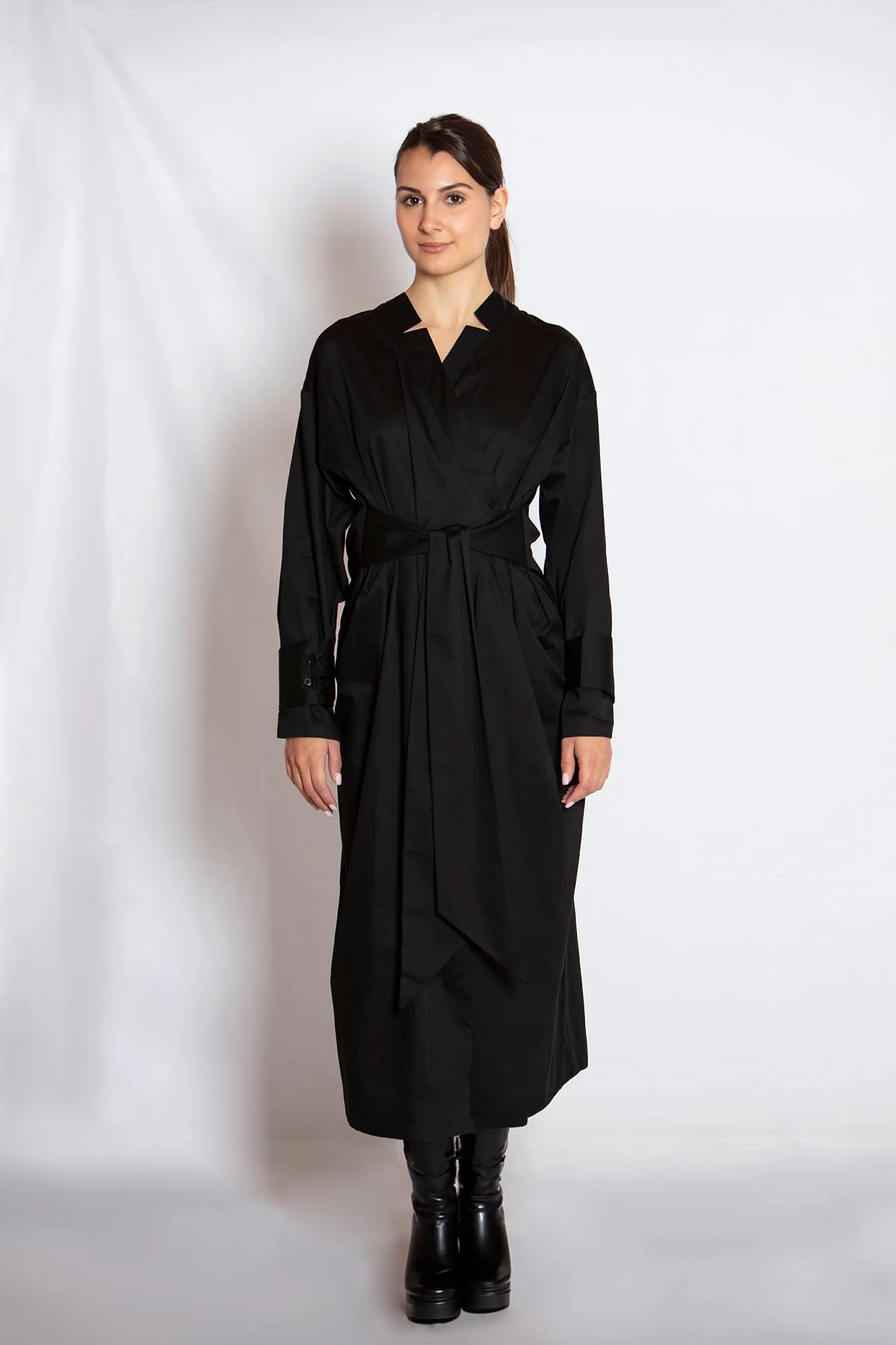 Black Cotton Midi Dress