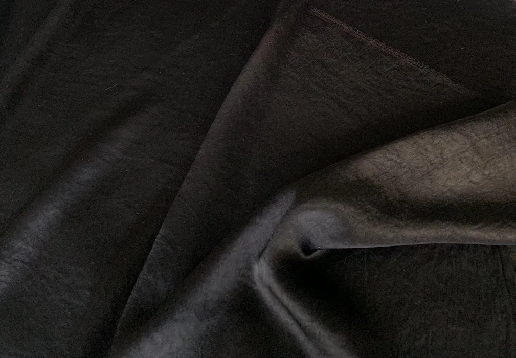 Black Double-Sided Crinkled Washed Polyester Satin