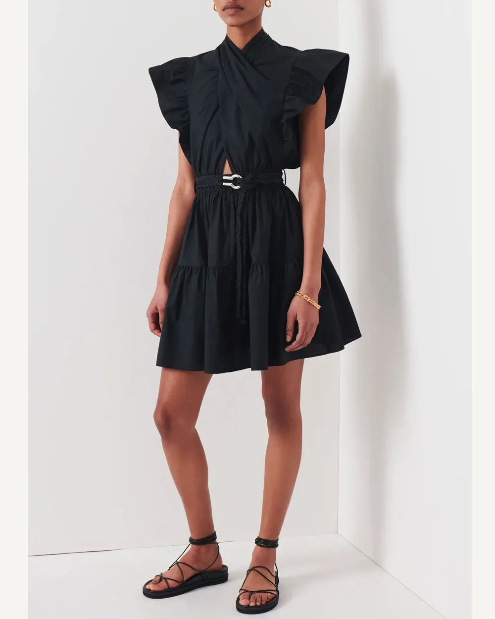 Black Finn Ruffle Wrap Dress