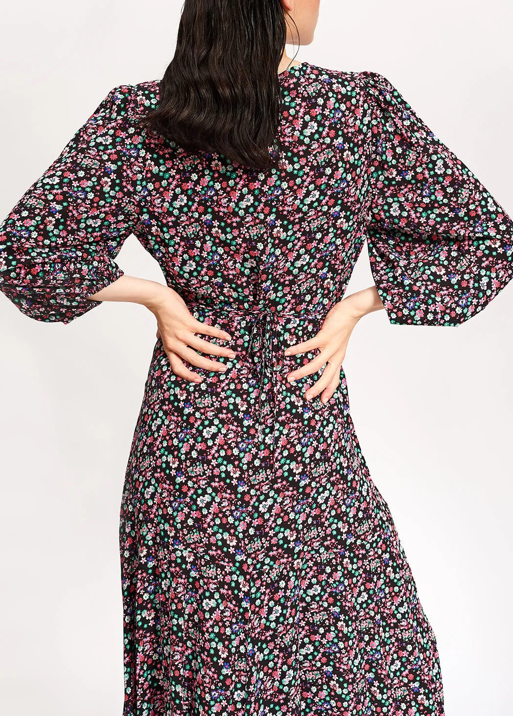Black floral-print wrap maxi dress