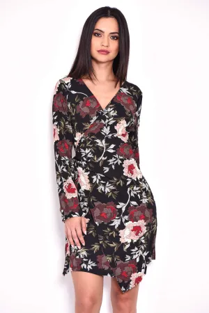 Black Floral Wrap Dress