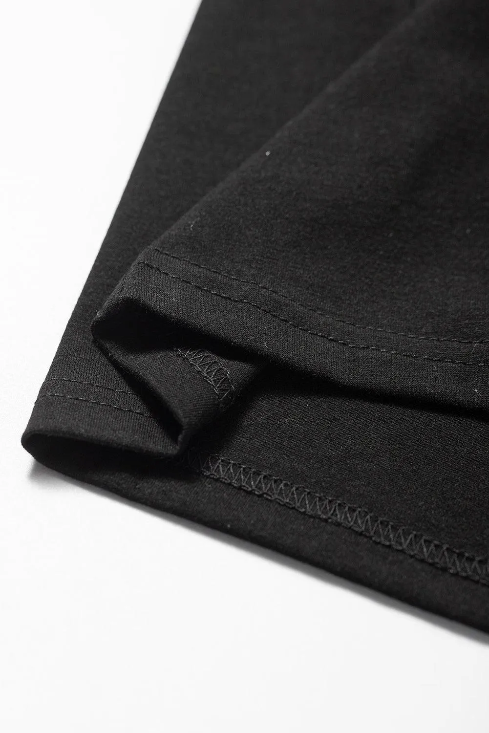 Black Notched Neck Puff Sleeve Pleated T Shirt Dress
