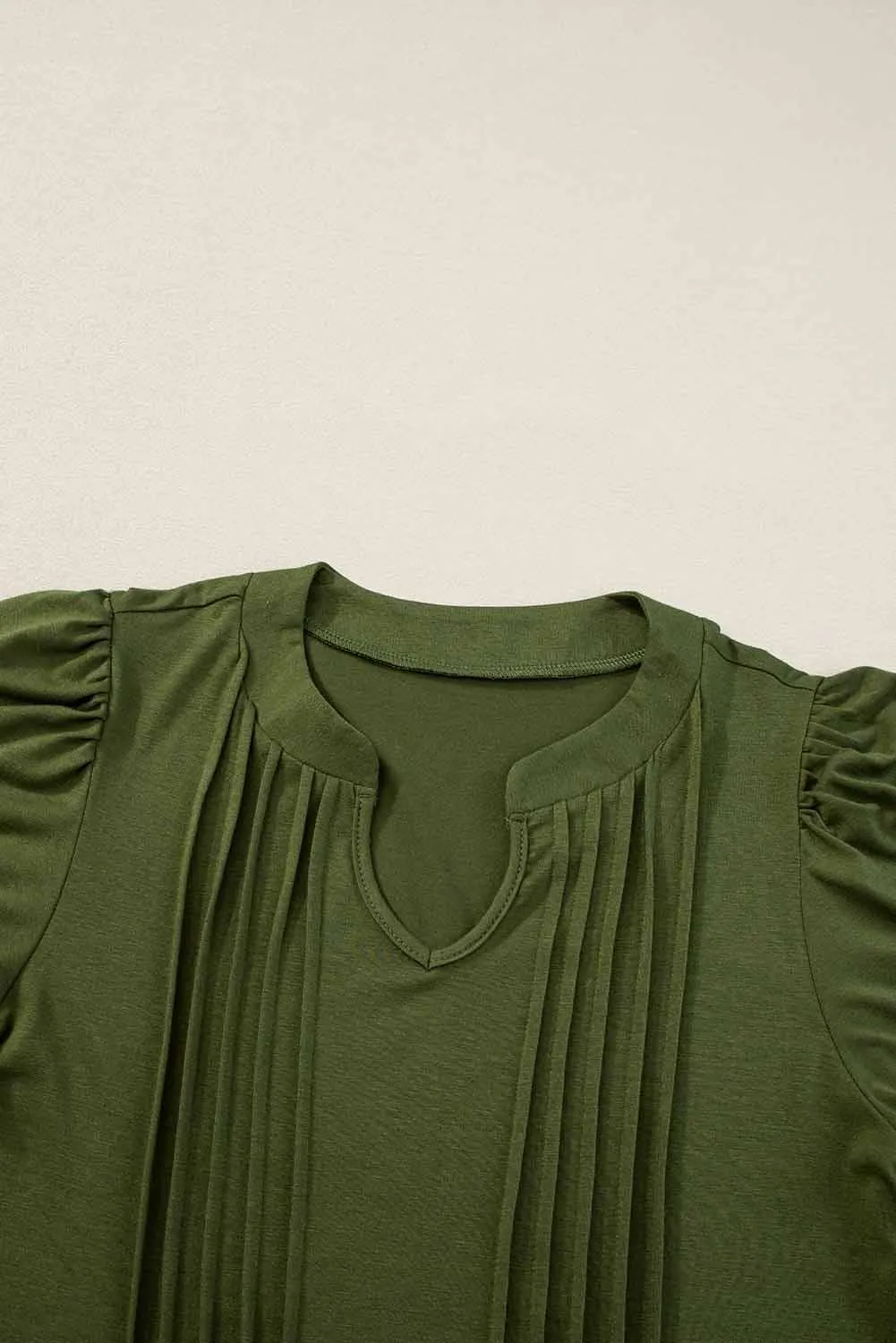Black Notched Neck Puff Sleeve Pleated T Shirt Dress