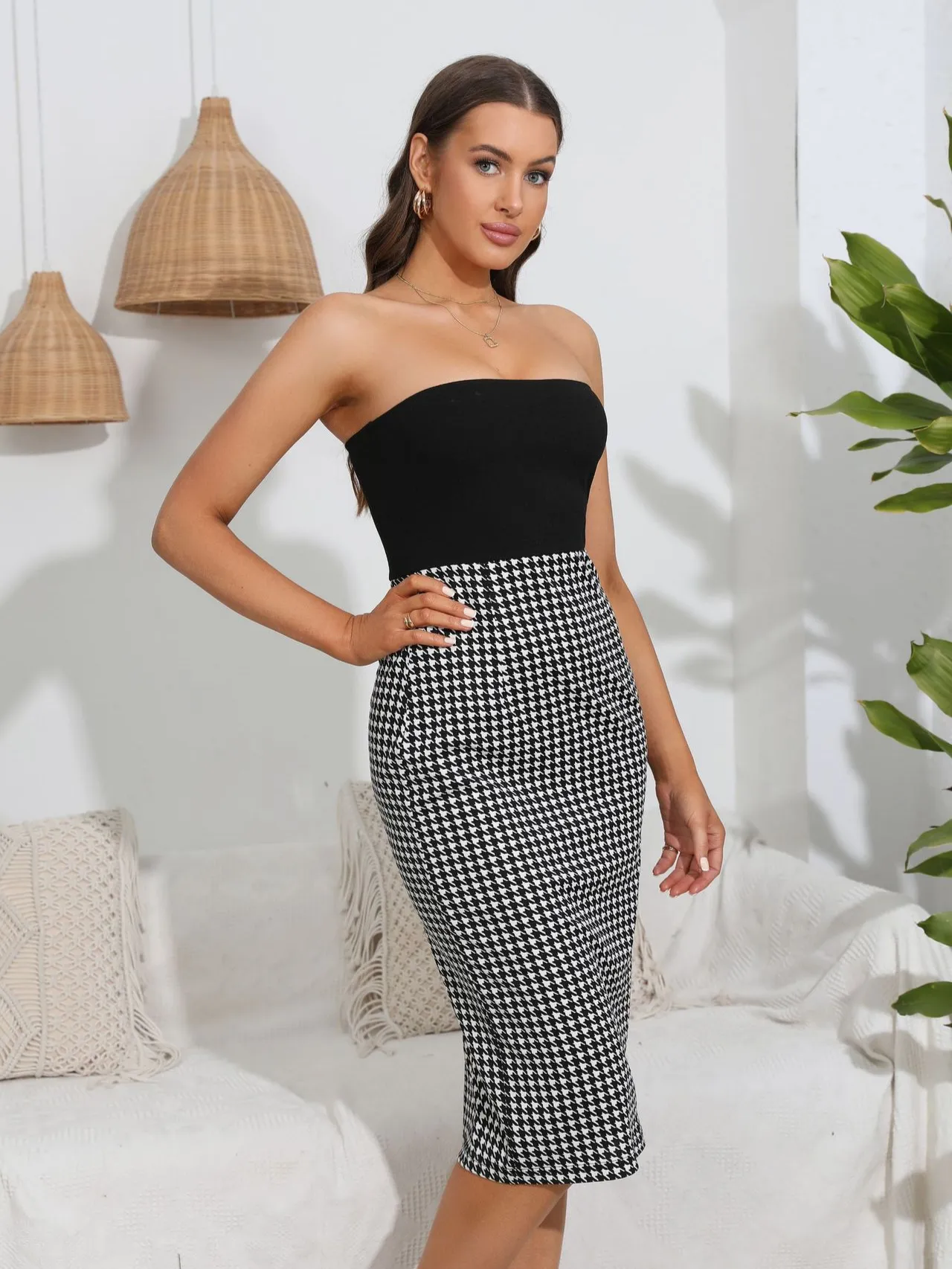Black Plaid Wrap Dress