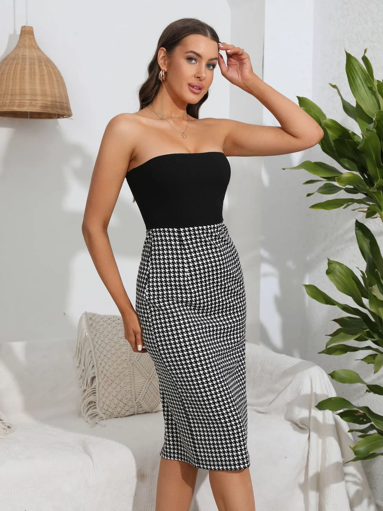 Black Plaid Wrap Dress