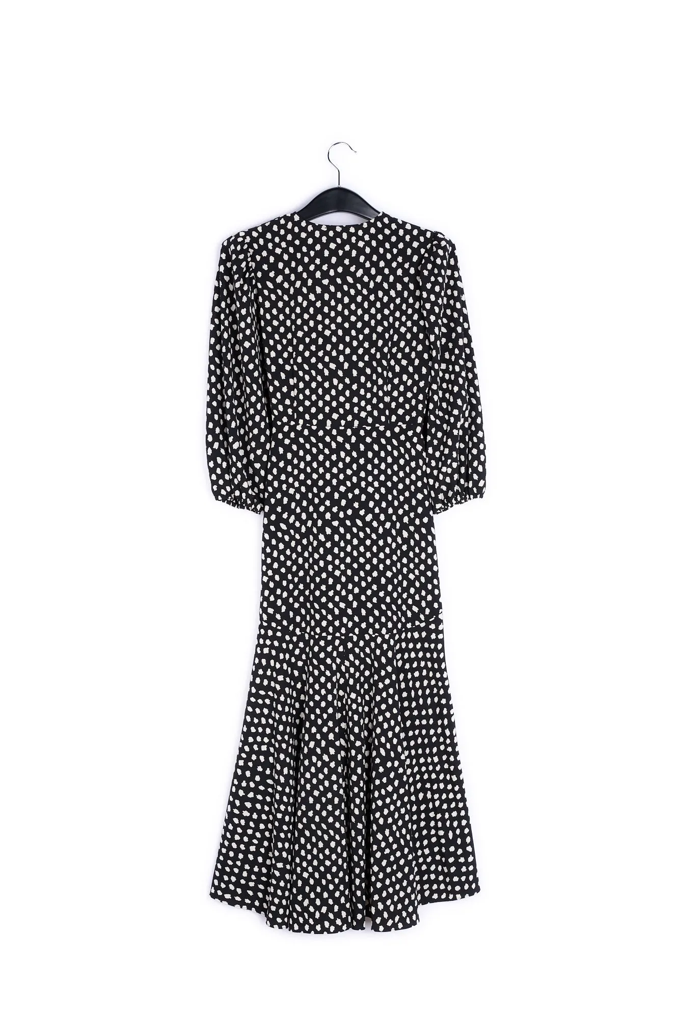 Black polka dot wrap maxi dress