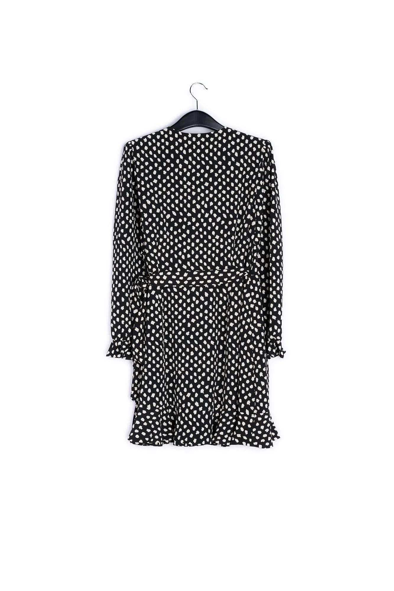 Black polka dot wrap mini dress