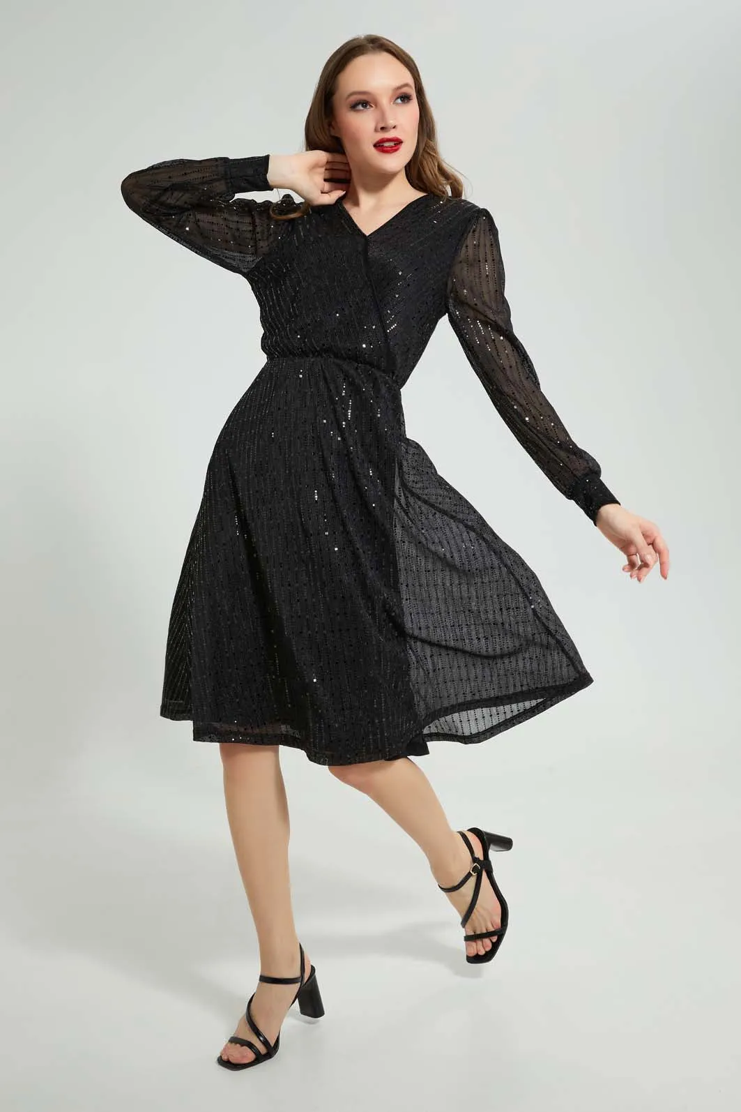 Black Shimmery Wrap Dress