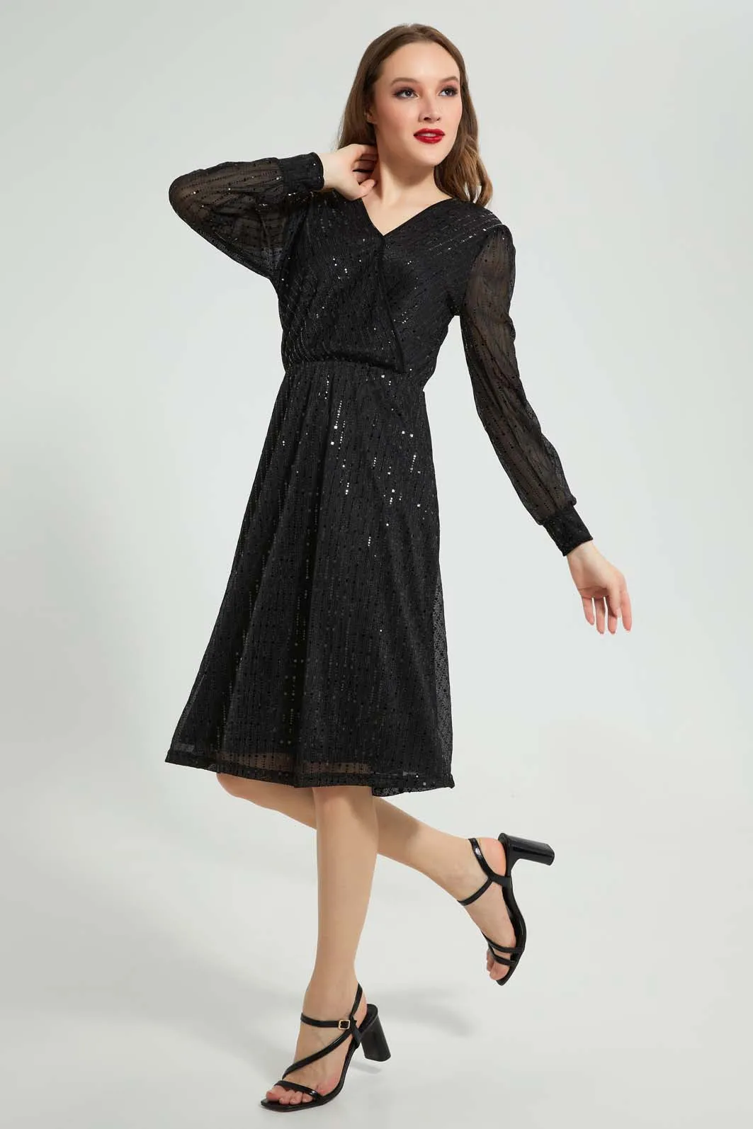 Black Shimmery Wrap Dress