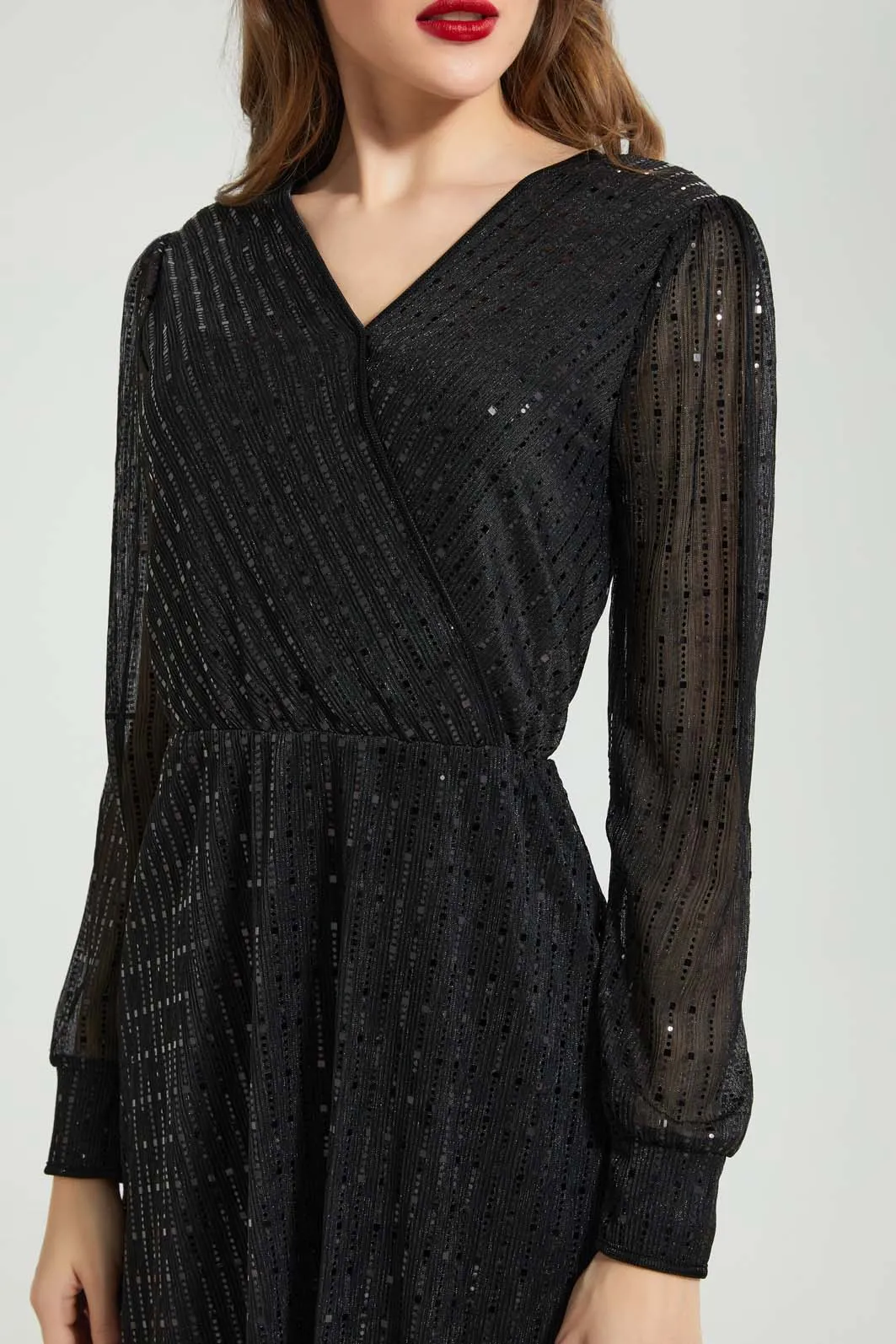 Black Shimmery Wrap Dress
