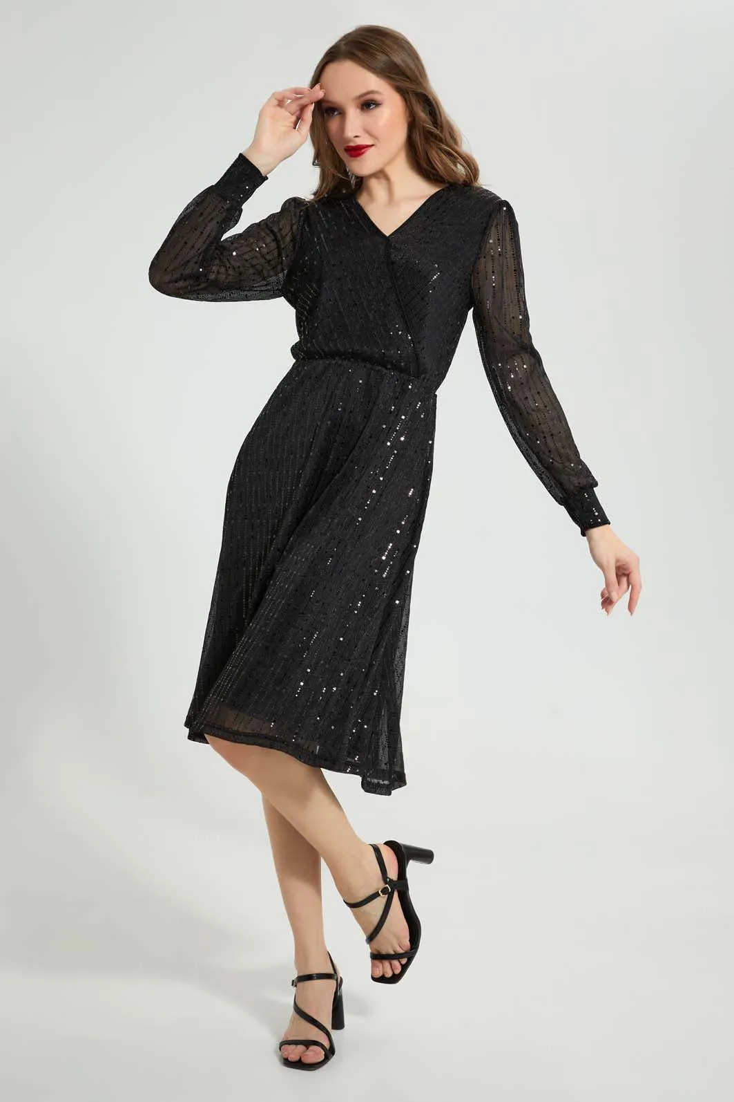 Black Shimmery Wrap Dress