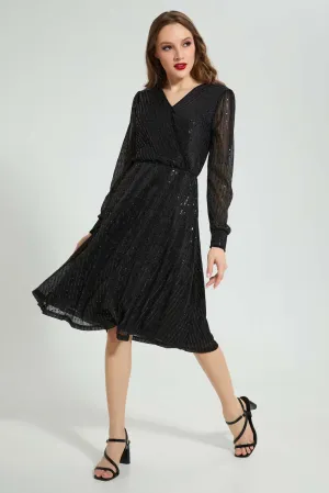 Black Shimmery Wrap Dress