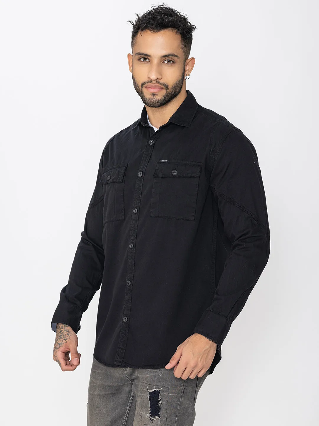 Black utility shirt double pockets
