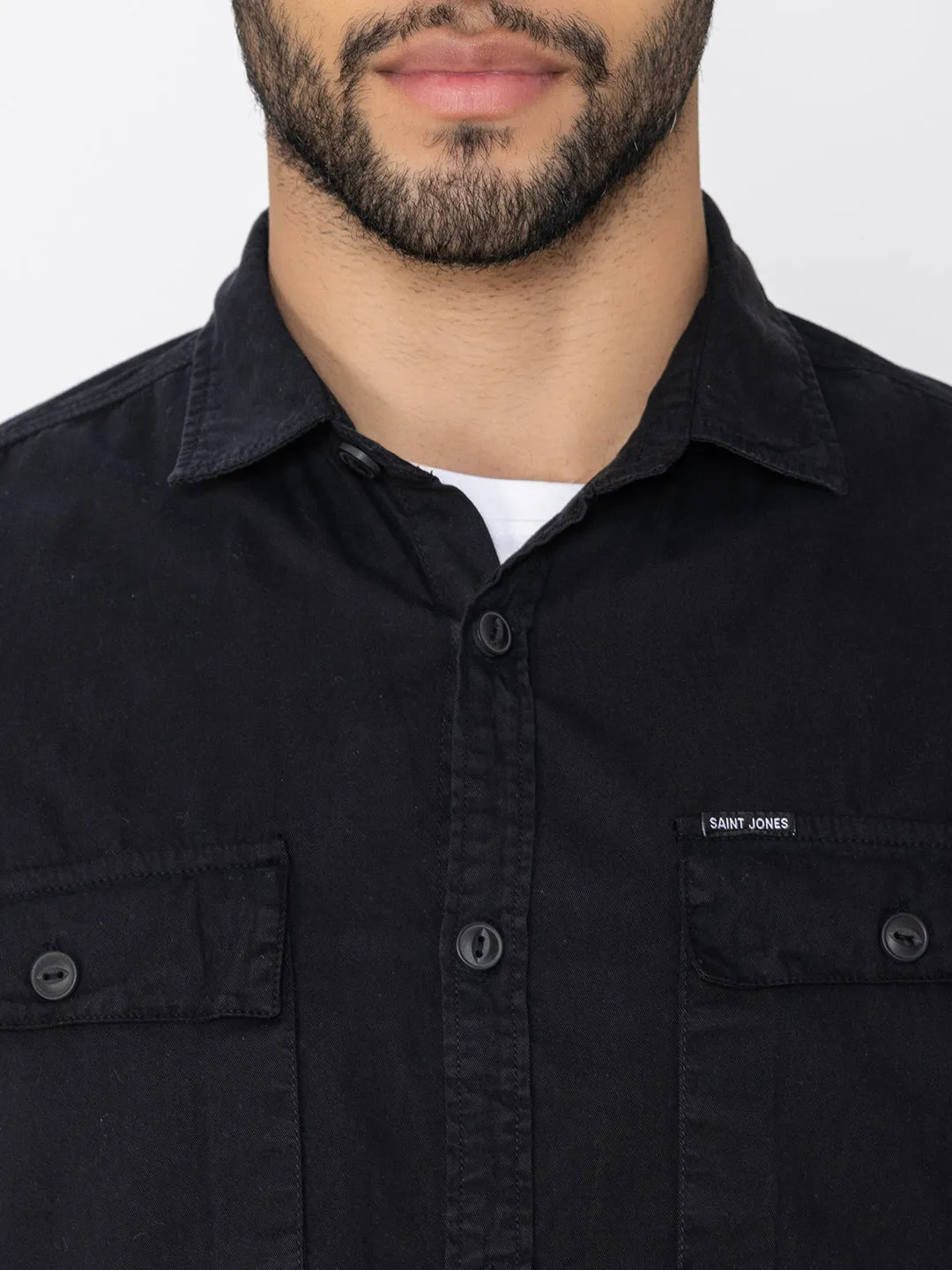 Black utility shirt double pockets