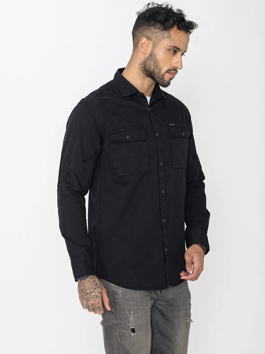 Black utility shirt double pockets