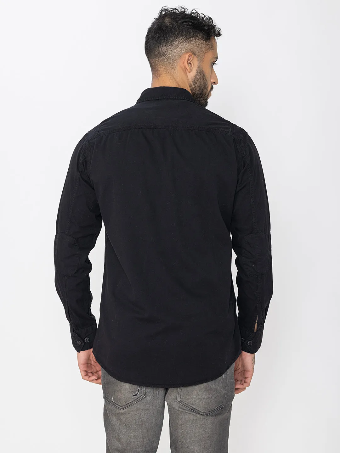 Black utility shirt double pockets