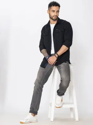 Black utility shirt double pockets