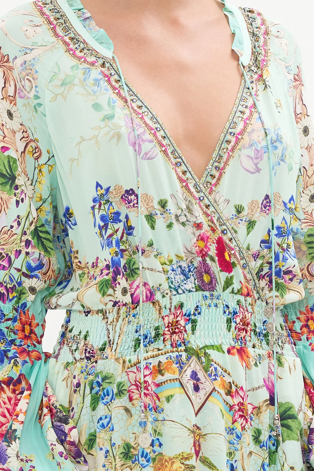 BLOUSON SLEEVE WRAP DRESS HONEY HONEY