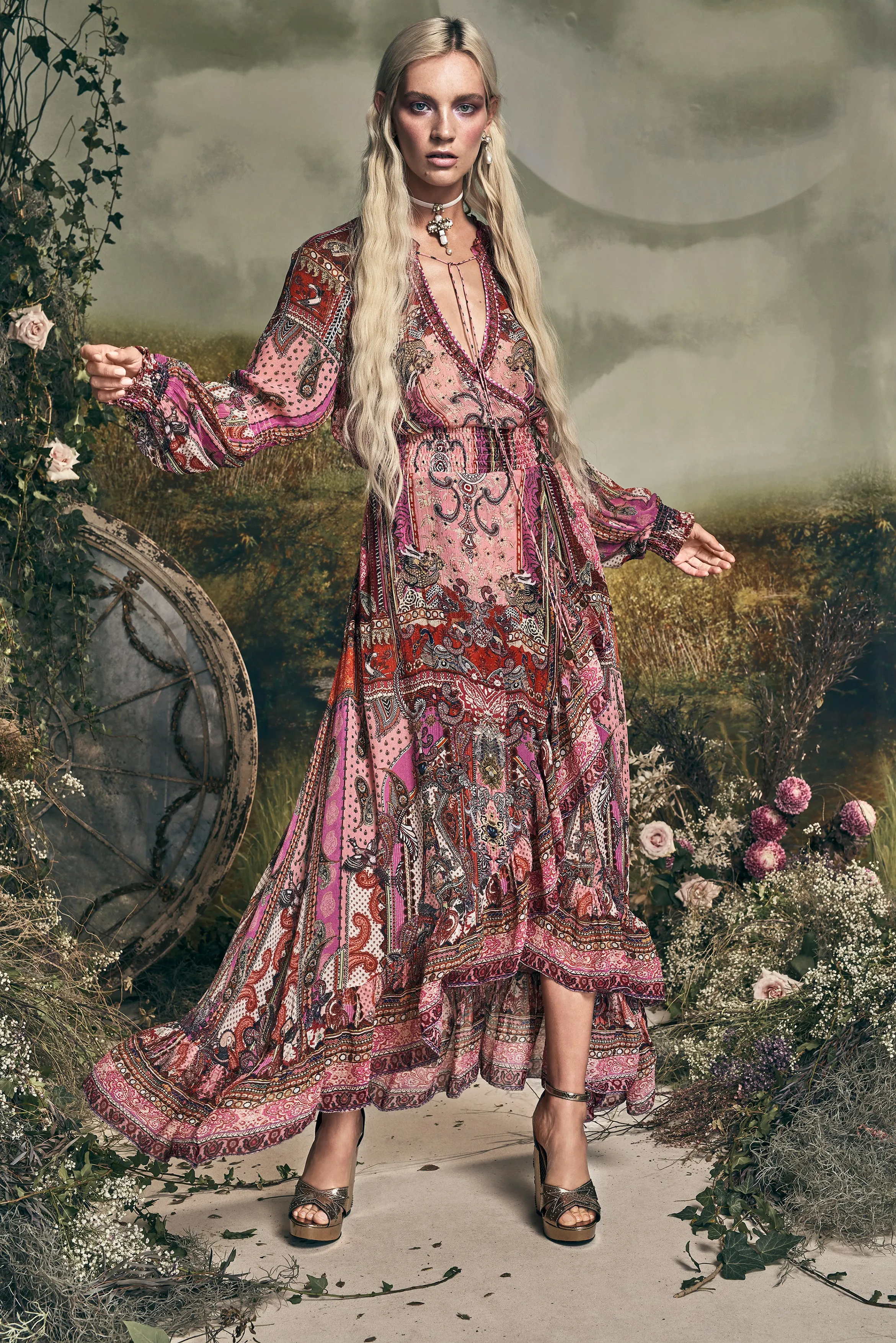 BLOUSON SLEEVE WRAP DRESS LOTUS LOVERS