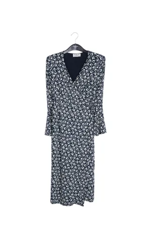 Blue and white printed wrap dress