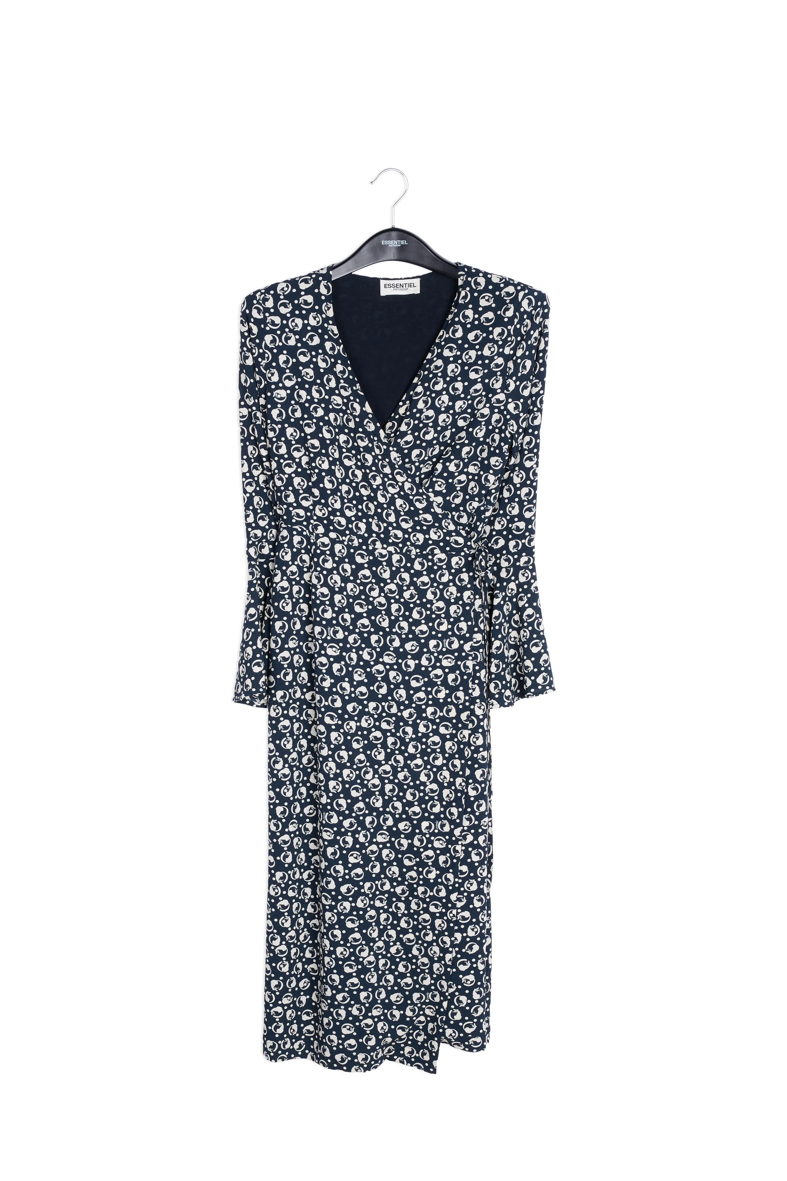 Blue and white printed wrap dress