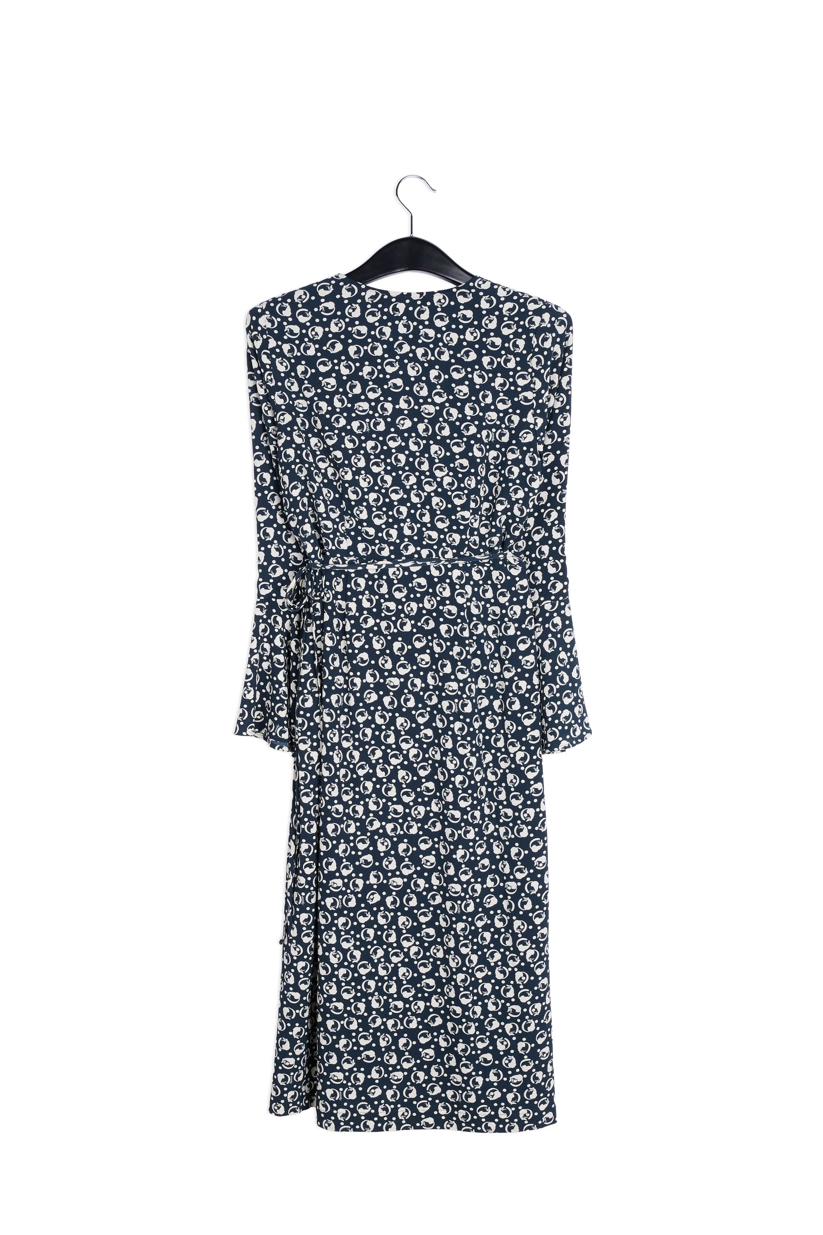 Blue and white printed wrap dress