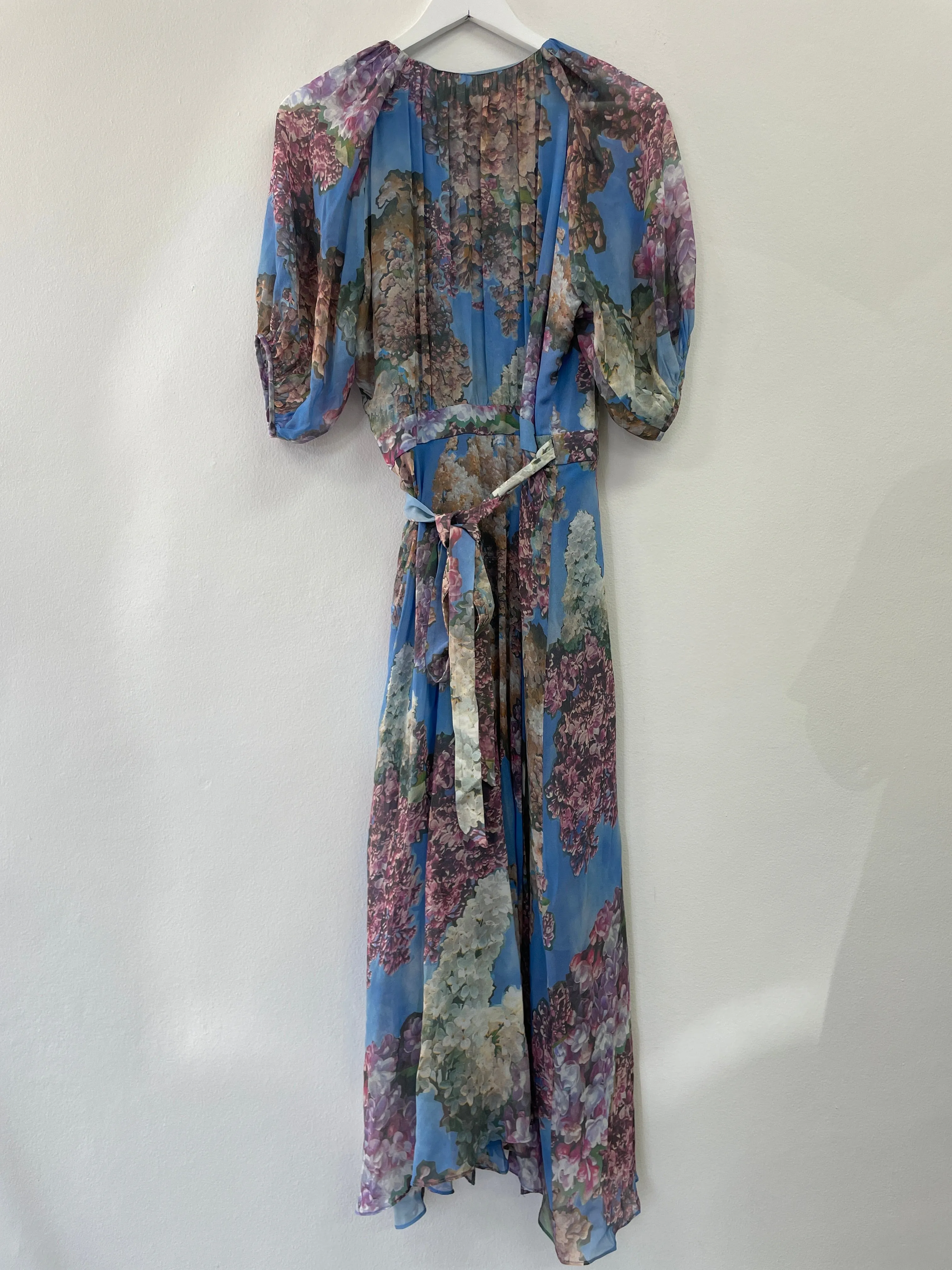 Blue Floral Silk Wrap Dress