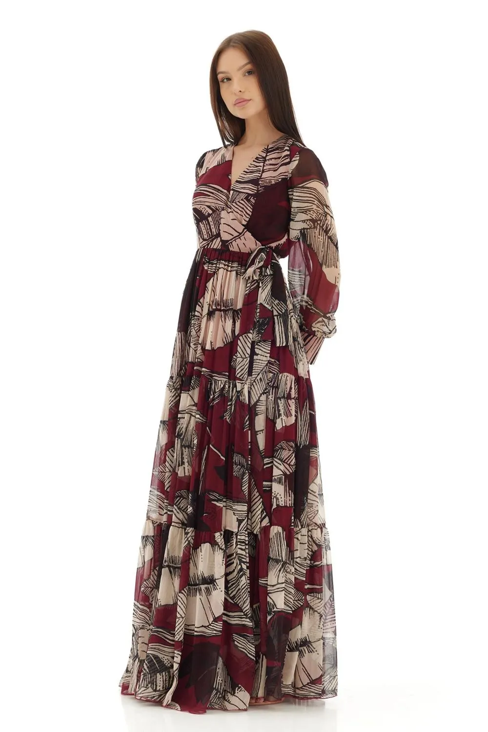 Brown & Off White Floral Wrap Dress