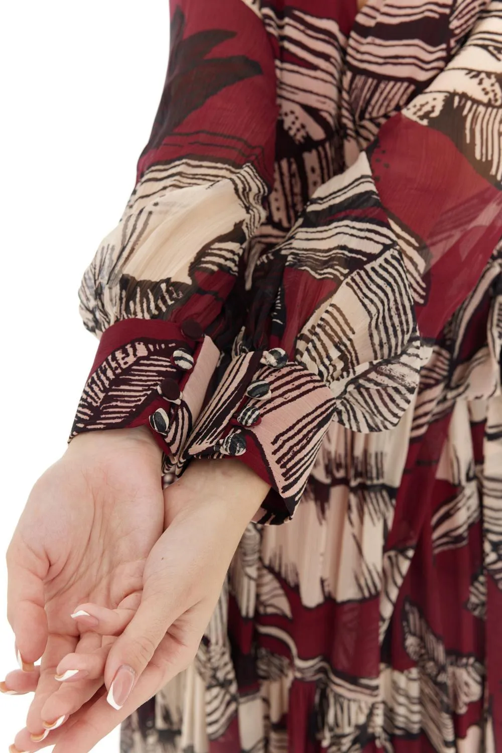 Brown & Off White Floral Wrap Dress