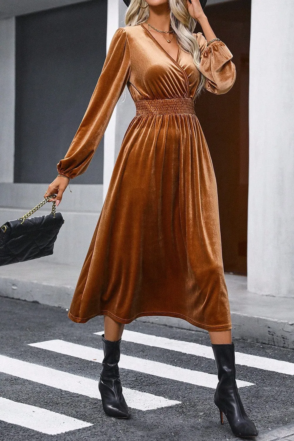 Brown Velvet Midi Dress
