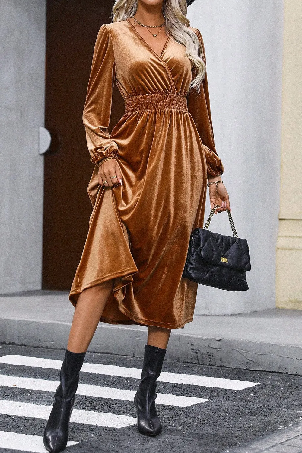Brown Velvet Midi Dress
