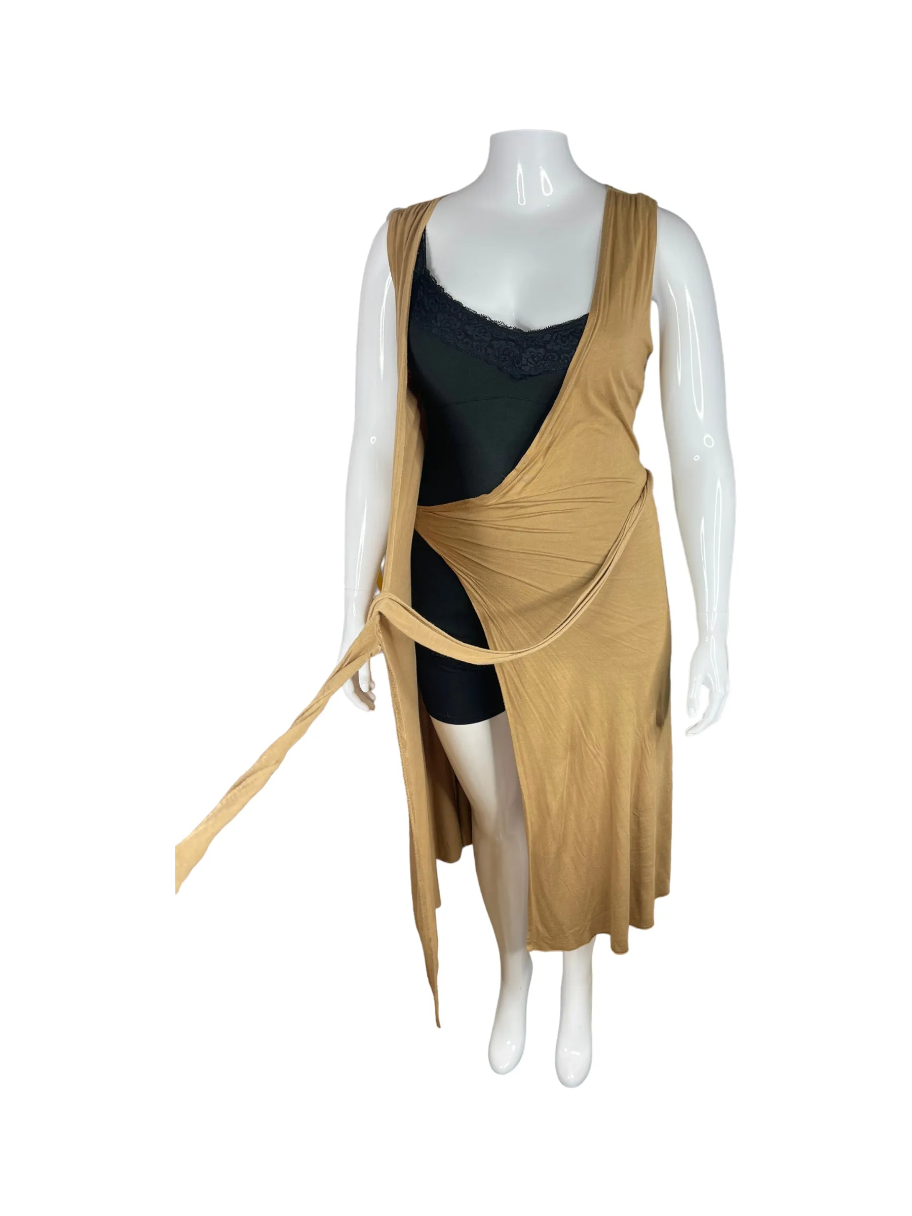 Brown Wrap Sleeveless Dress