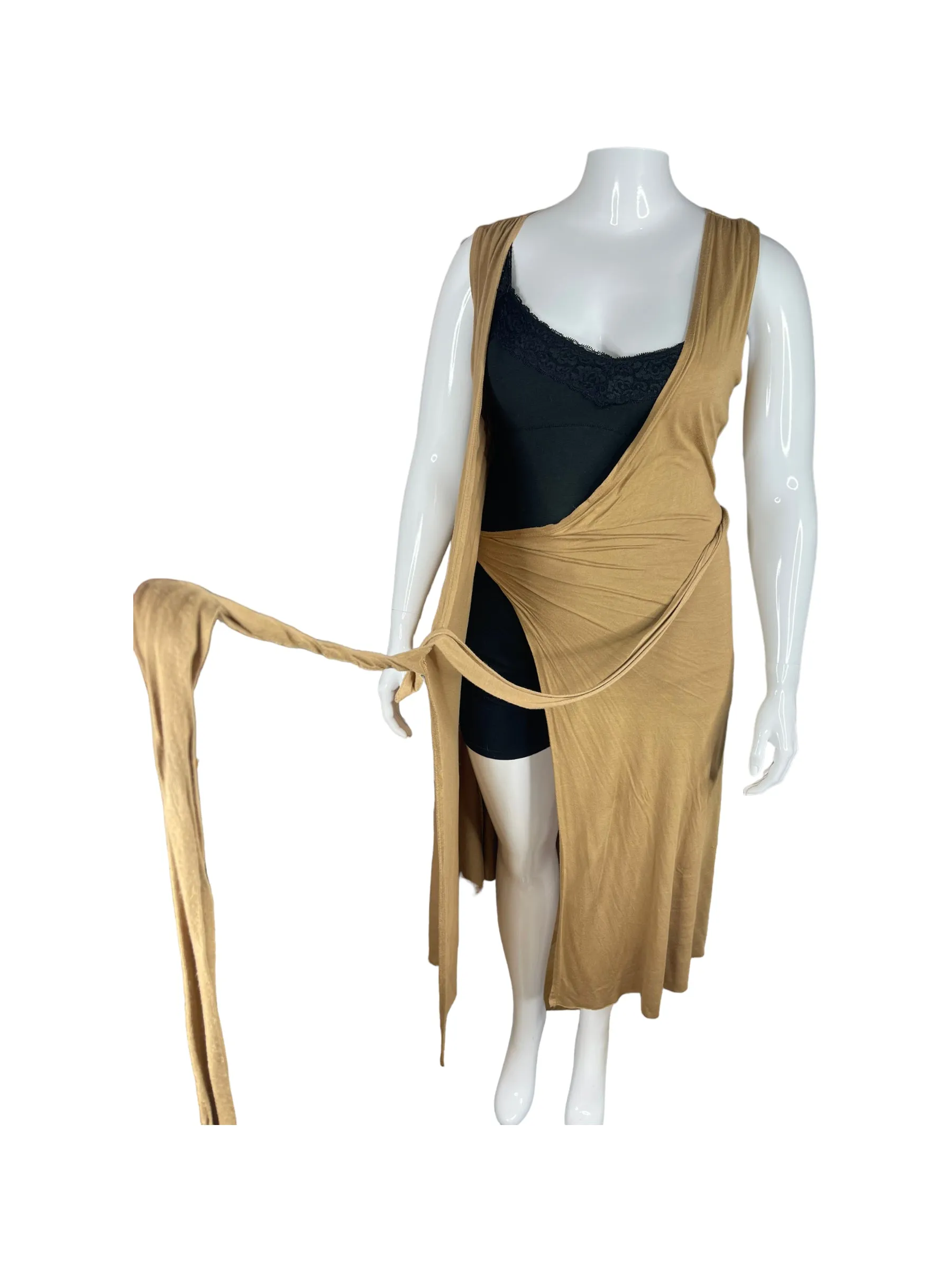 Brown Wrap Sleeveless Dress