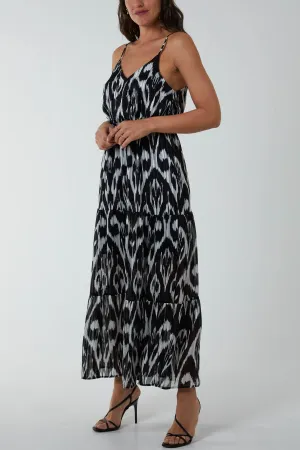 Brushed Print Wrap Maxi Dress