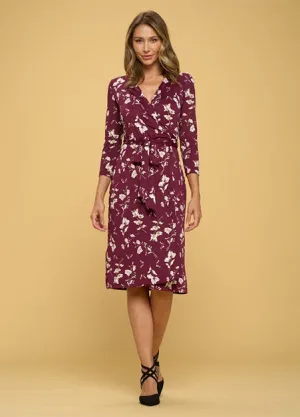 Burgundy Floral Wrap Dress
