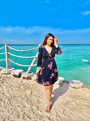 Butterfly Print Wrap Dress