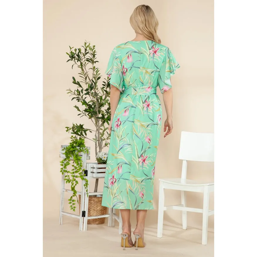 Butterfly Sleeves Wrap Dress Mint