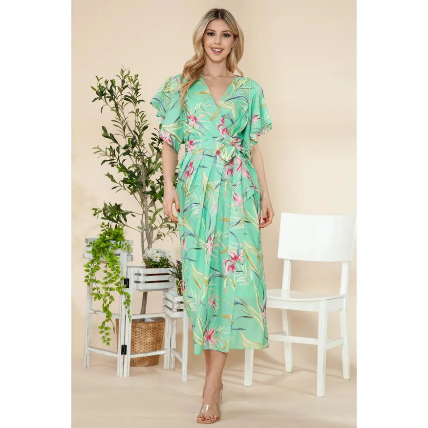 Butterfly Sleeves Wrap Dress Mint