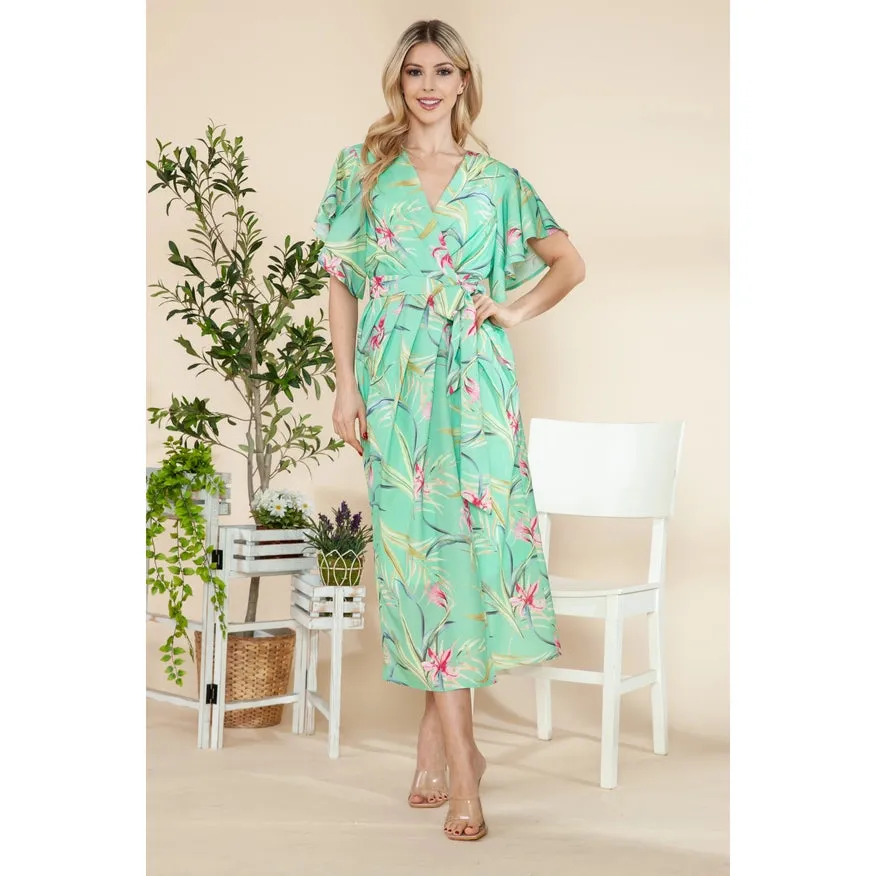 Butterfly Sleeves Wrap Dress Mint