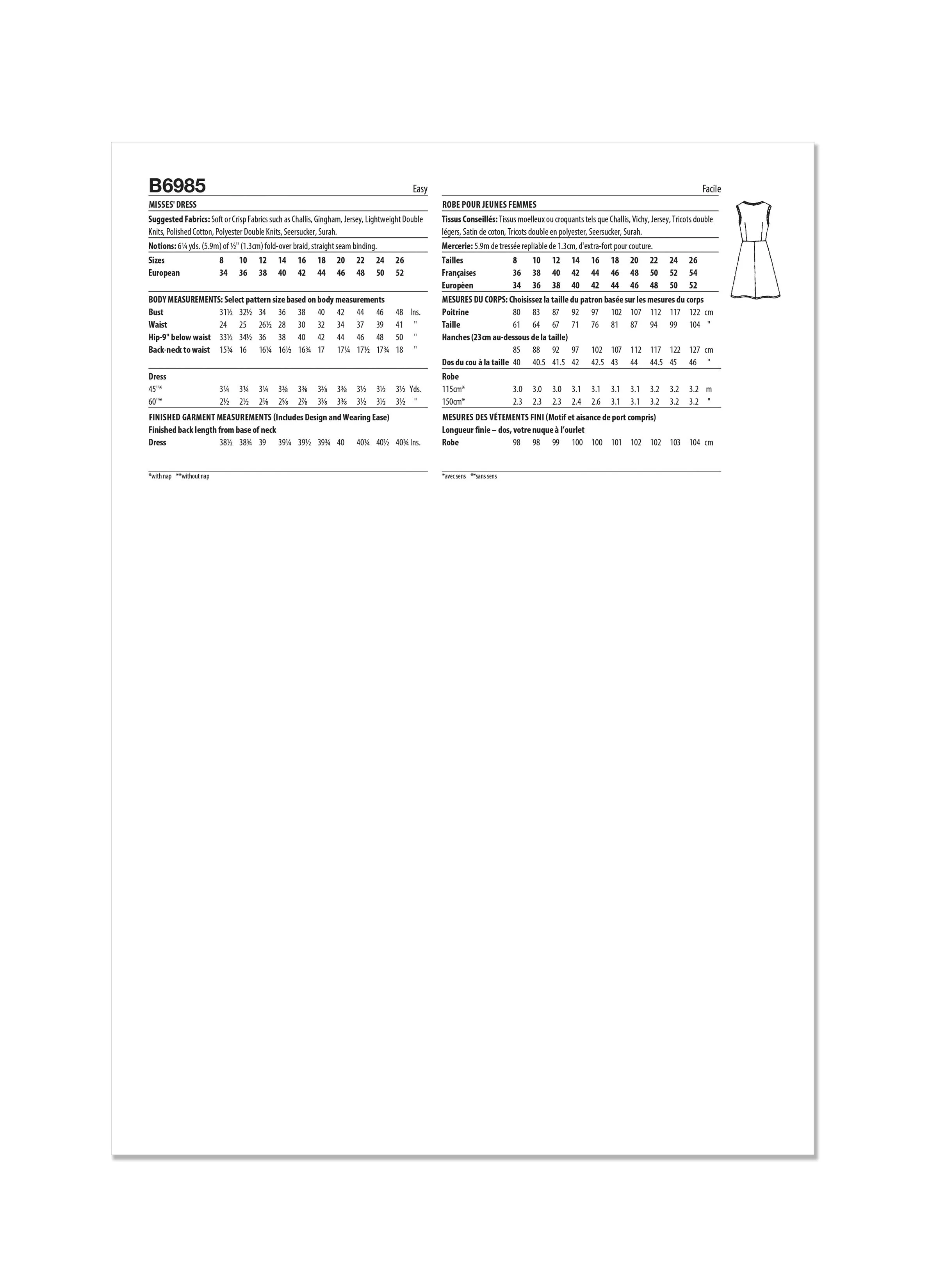 Butterick sewing pattern B6985 Misses' Dress