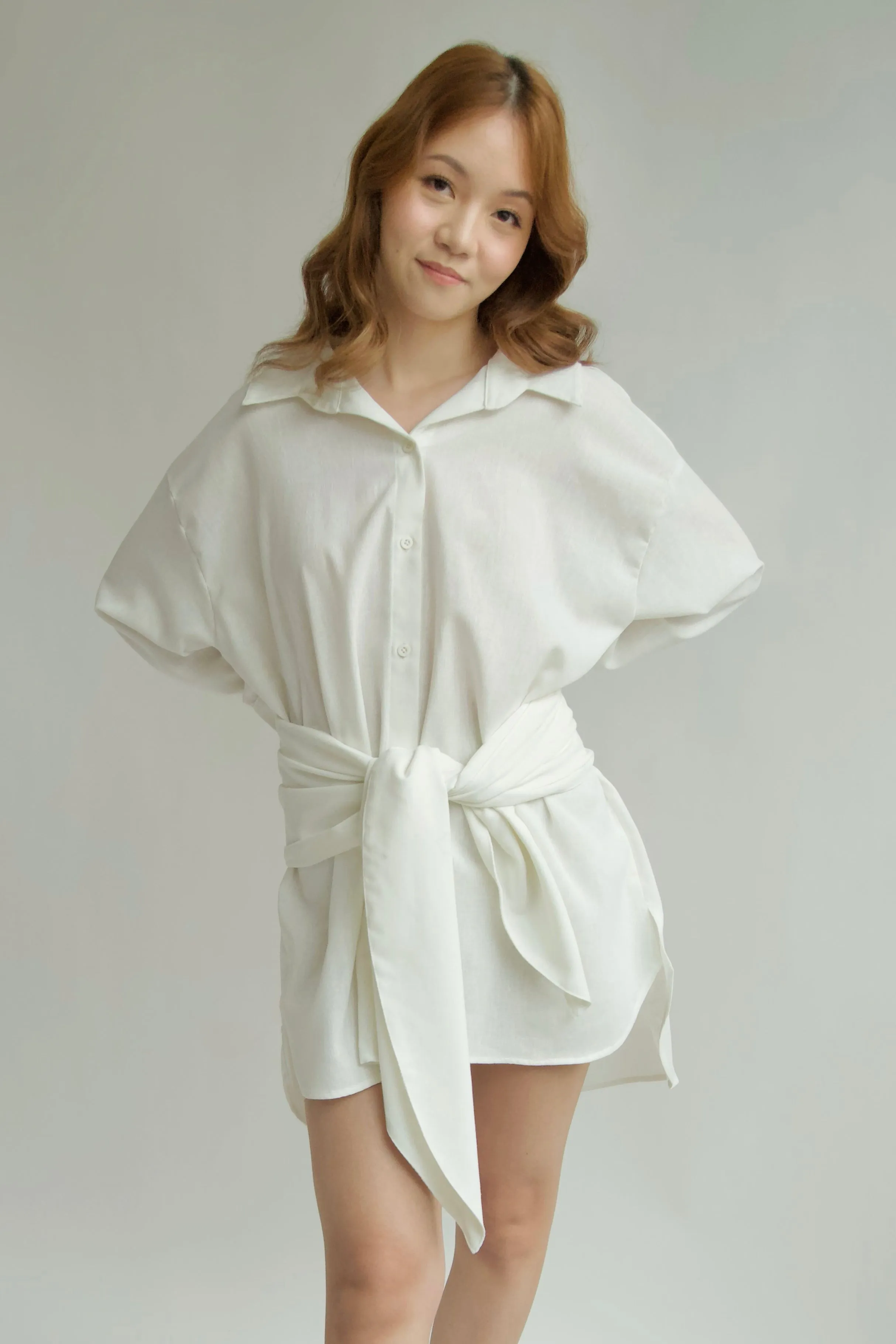 BUTTON DOWN POLO DRESS W/ WRAP TIE
