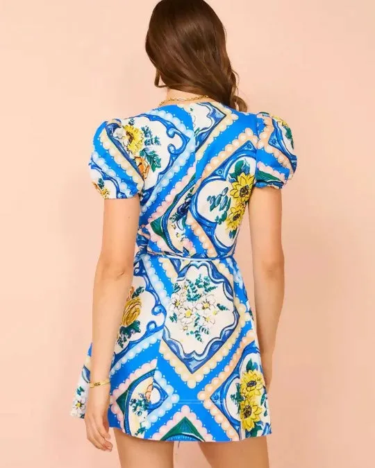 By Nicola Havana Wrap Mini Dress In Azure Floral