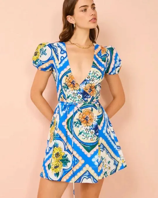 By Nicola Havana Wrap Mini Dress In Azure Floral