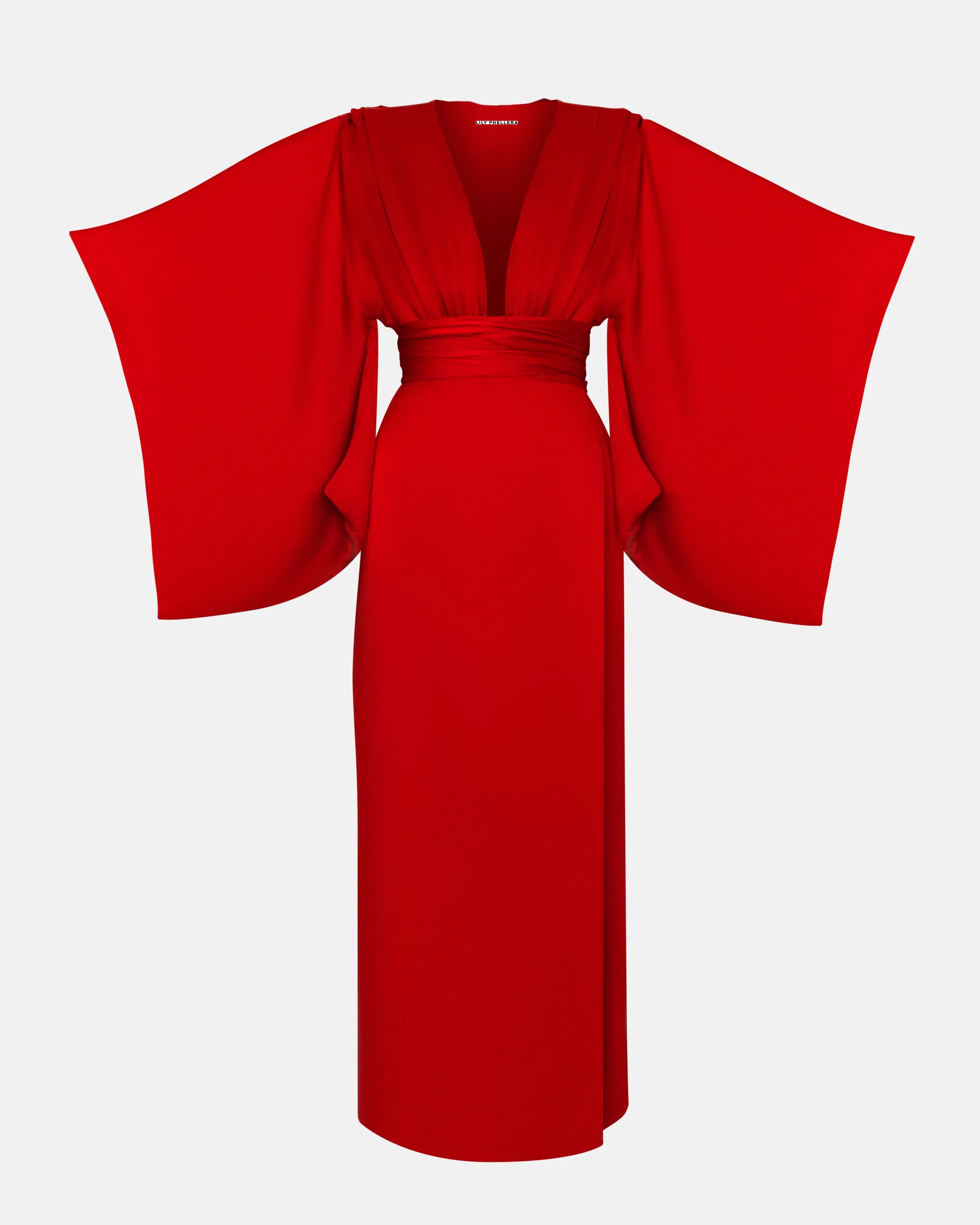 Calypso Kimono Wrap Illusion Dress With Xl Ties In Scarlet Red