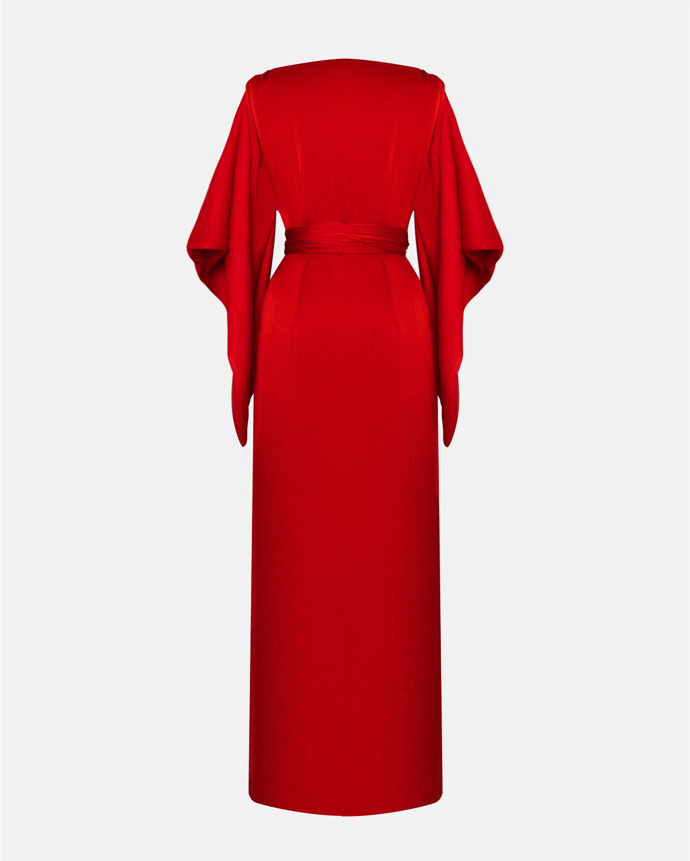 Calypso Kimono Wrap Illusion Dress With Xl Ties In Scarlet Red