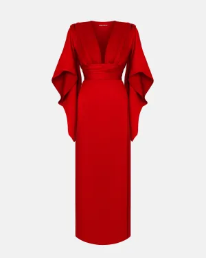 Calypso Kimono Wrap Illusion Dress With Xl Ties In Scarlet Red