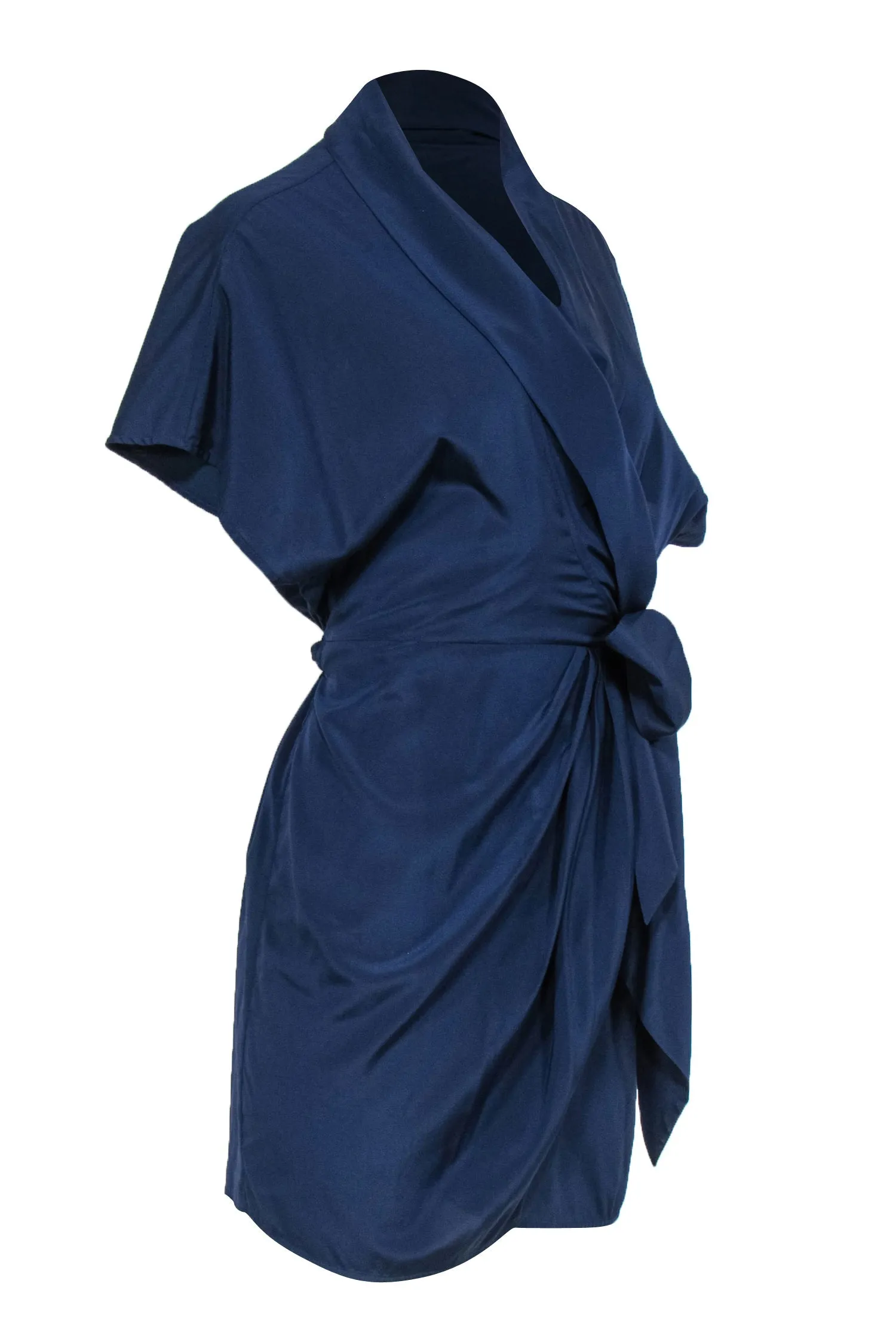 Calypso - Navy Crepe Silk Wrap Dress w/ Tie Sz S