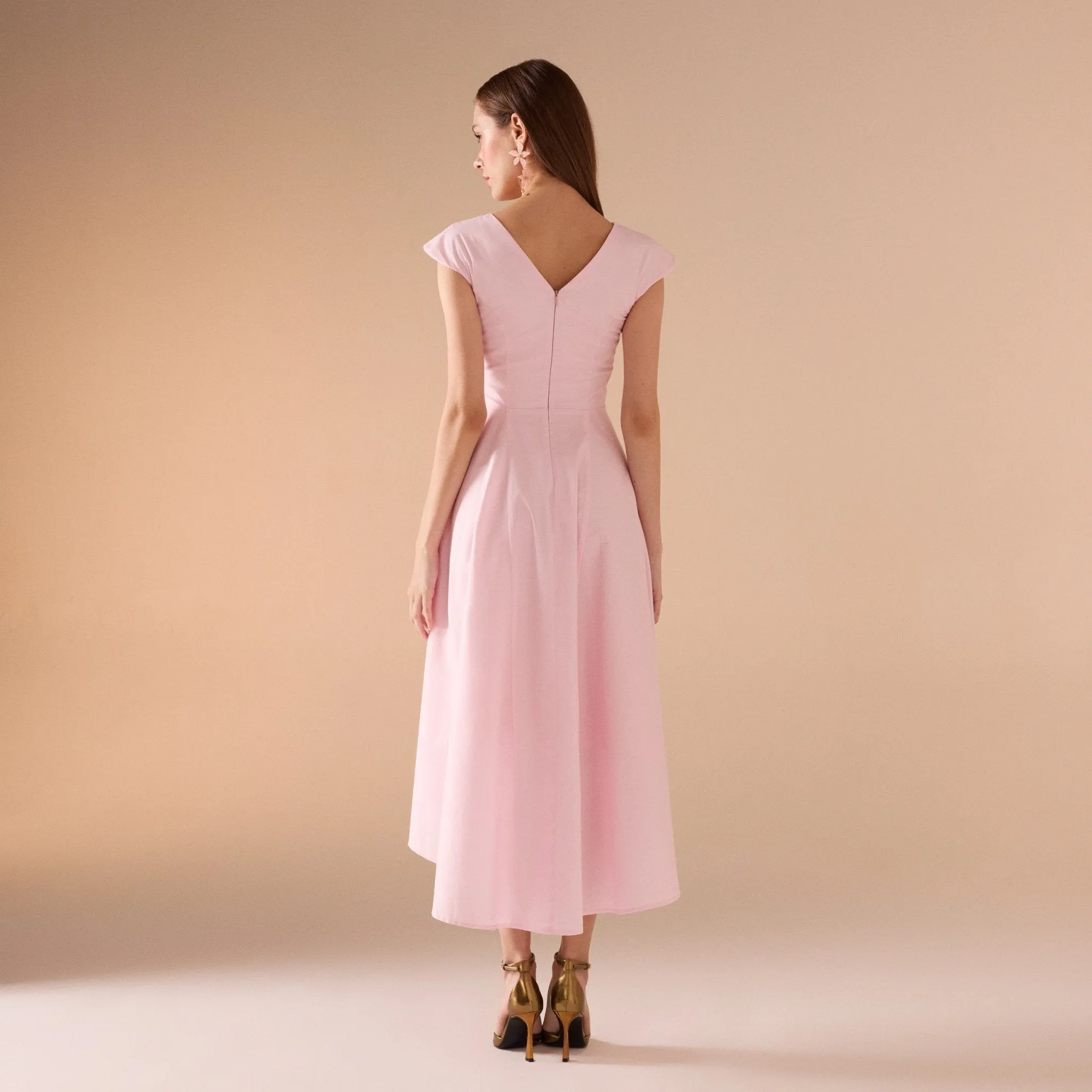 Cap Sleeves Poplin Midi Dress