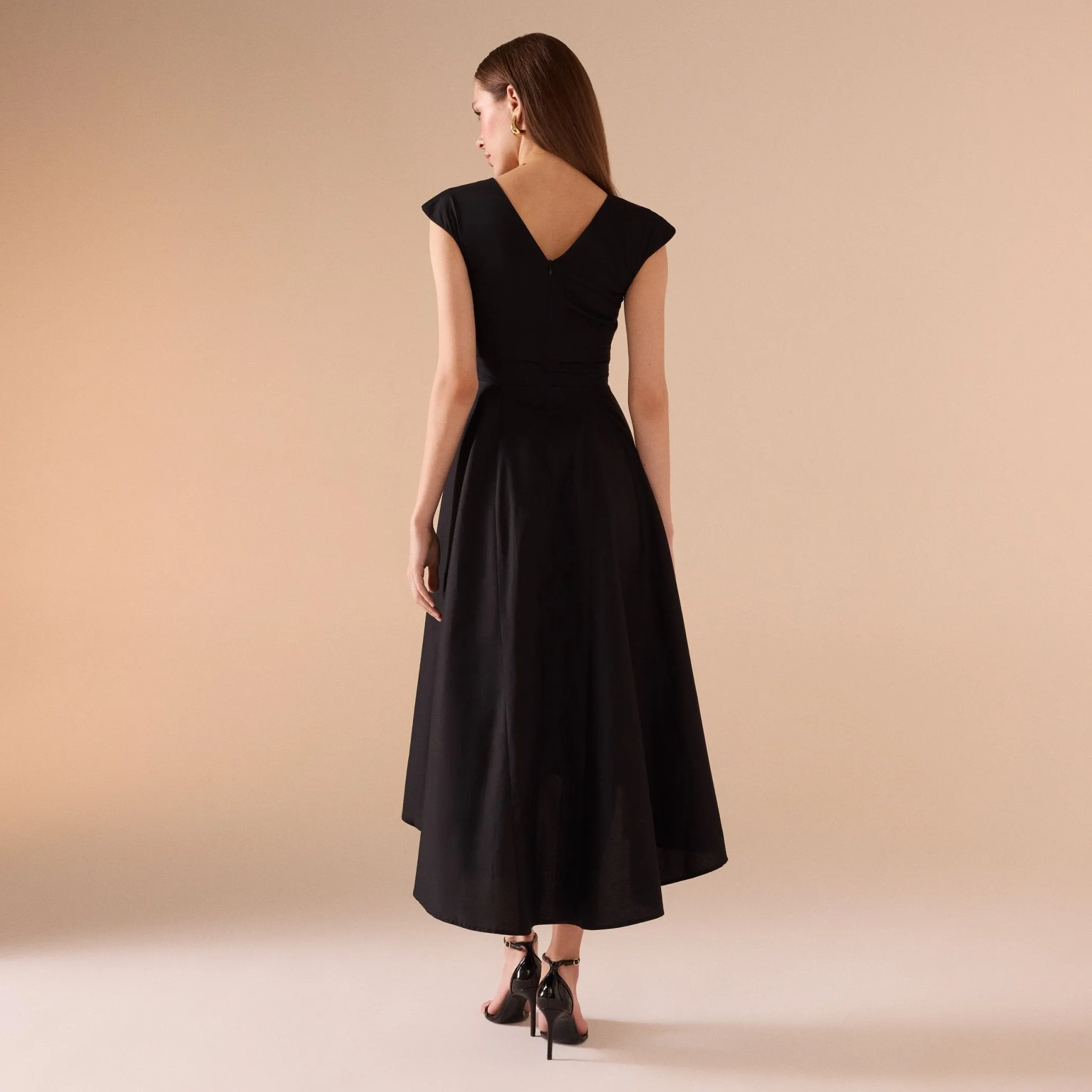 Cap Sleeves Poplin Midi Dress